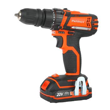 Дрель-шуруповерт аккумуляторная PATRIOT BR 203UES, 20B, 2.0Ah, 25Hm/30Hm,  2 скор. две батареи Li-Io